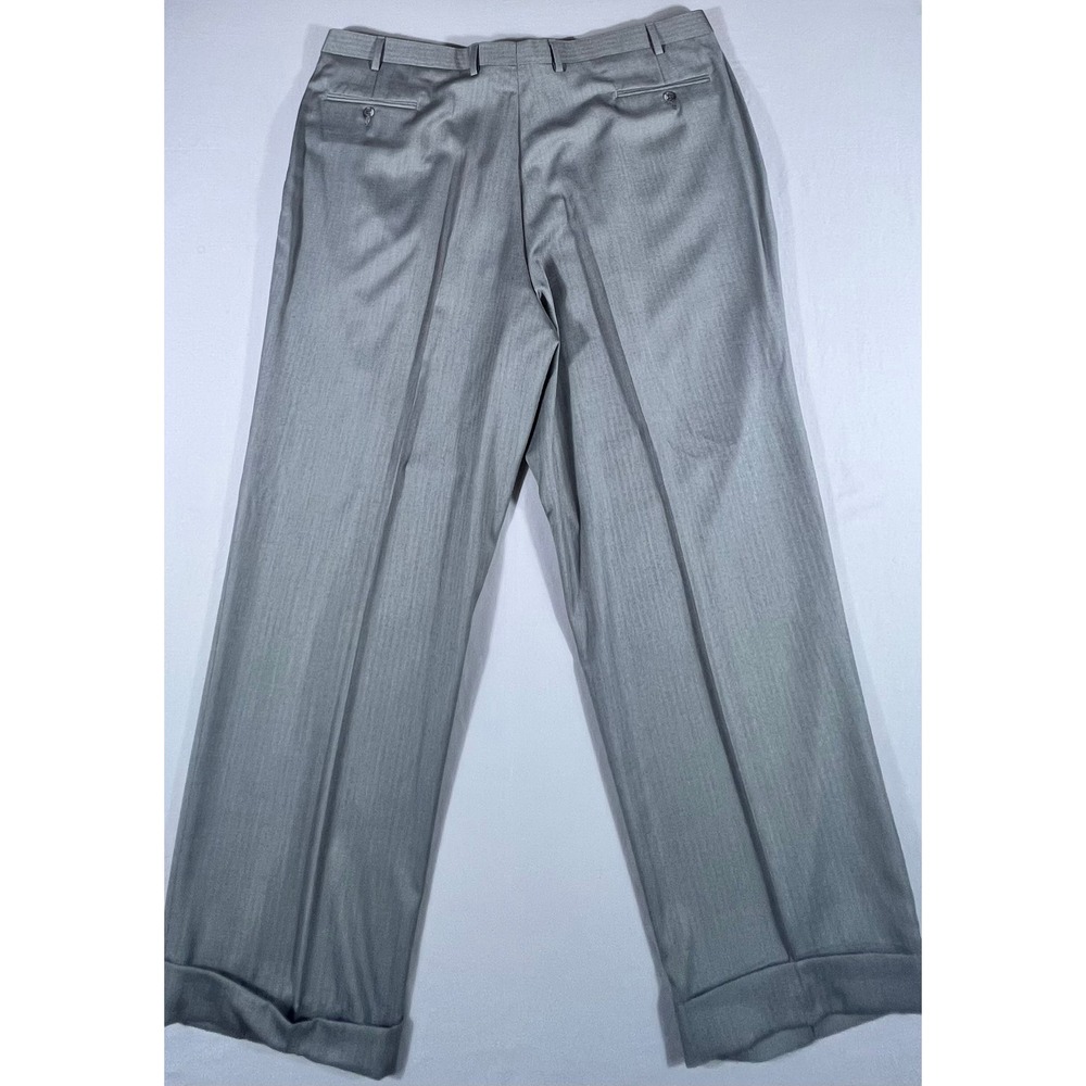 Lauren Ralph Lauren Men's 44x32 Gray Herringbone Pleated Cuffed Dress Pants - Picture 8 of 9